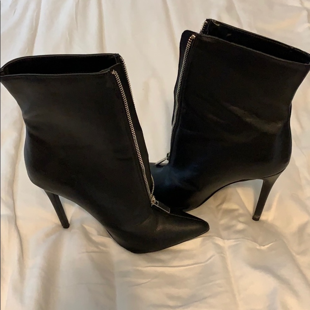 Black Faux leather zipper booties